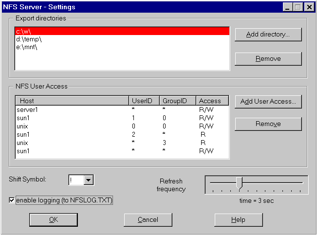 Screenshot of nfsAxe Windows NFS Client and NFS Server